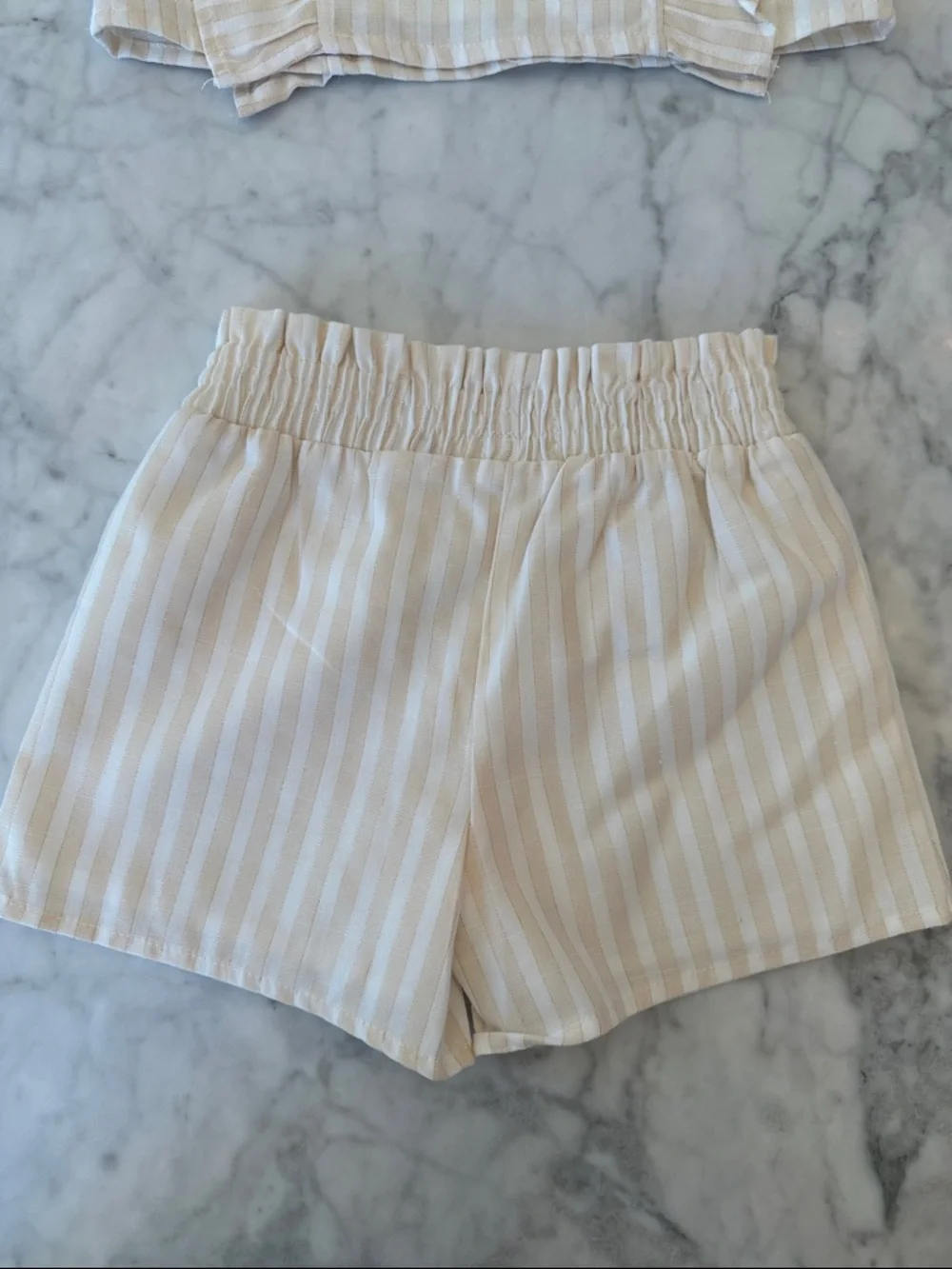 Btween Striped Ruffle Crop Top & Shorts Set - Cream and White 4Y - Picture 5 of 5